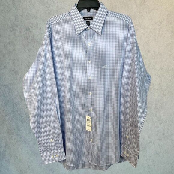Club Room Mens Button Up Shirt Blue Check Long Sleeve Regular Fit Size XL 17" - Picture 1 of 11